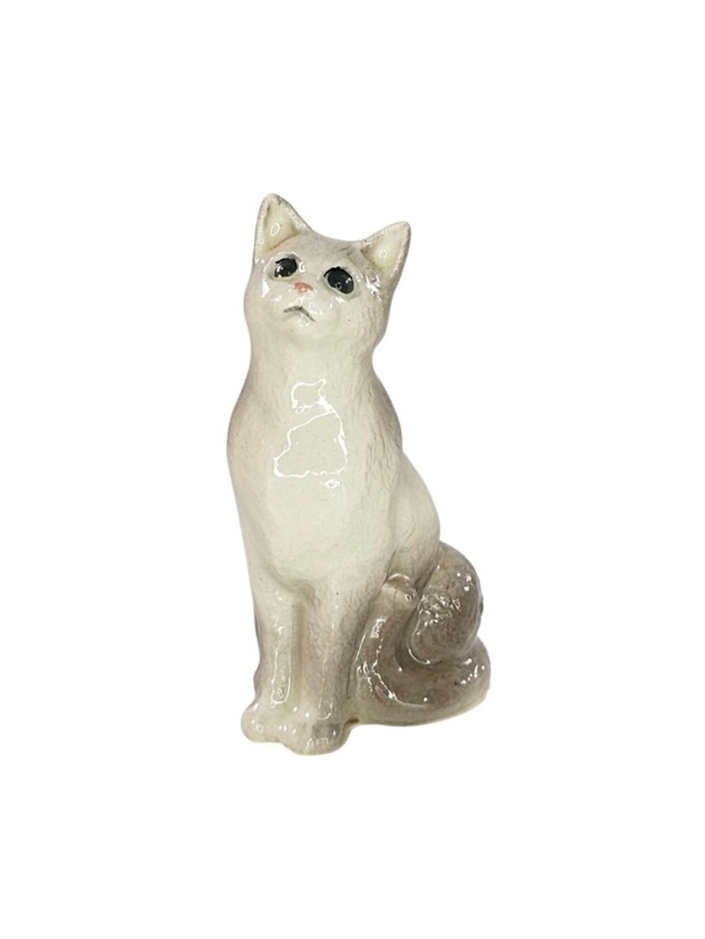 Hagen Renaker Seated Cat Sitting Miniature Figurine White Grey Unique Eyes